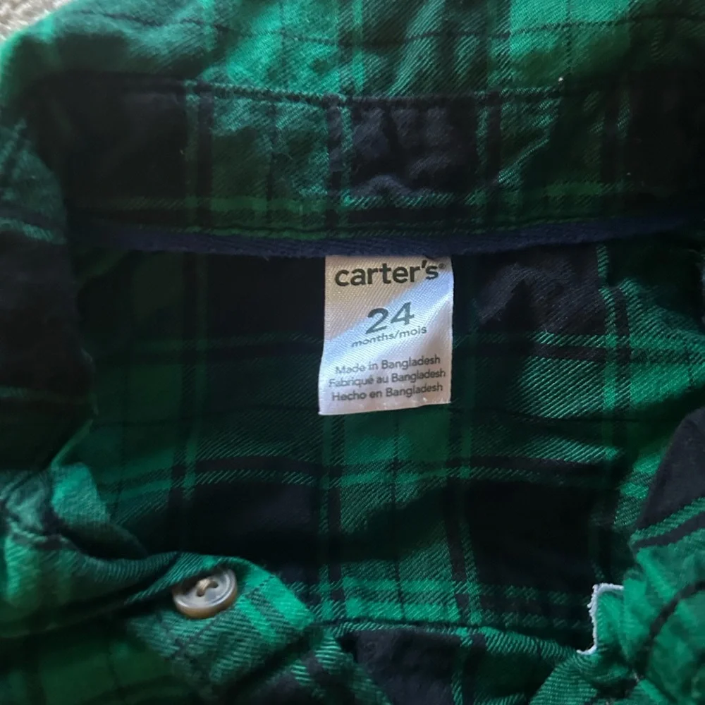 Carter's long sleeve collared Green Plaid Kids Shirt -size 24 months